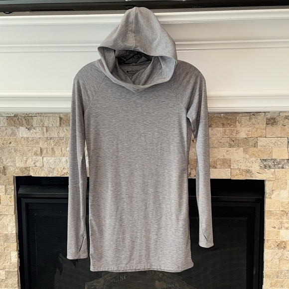 Athleta Essence Cowl-Neck Hooded Yoga Tunic Top In Heather Gray XXS - Picture 2 of 4